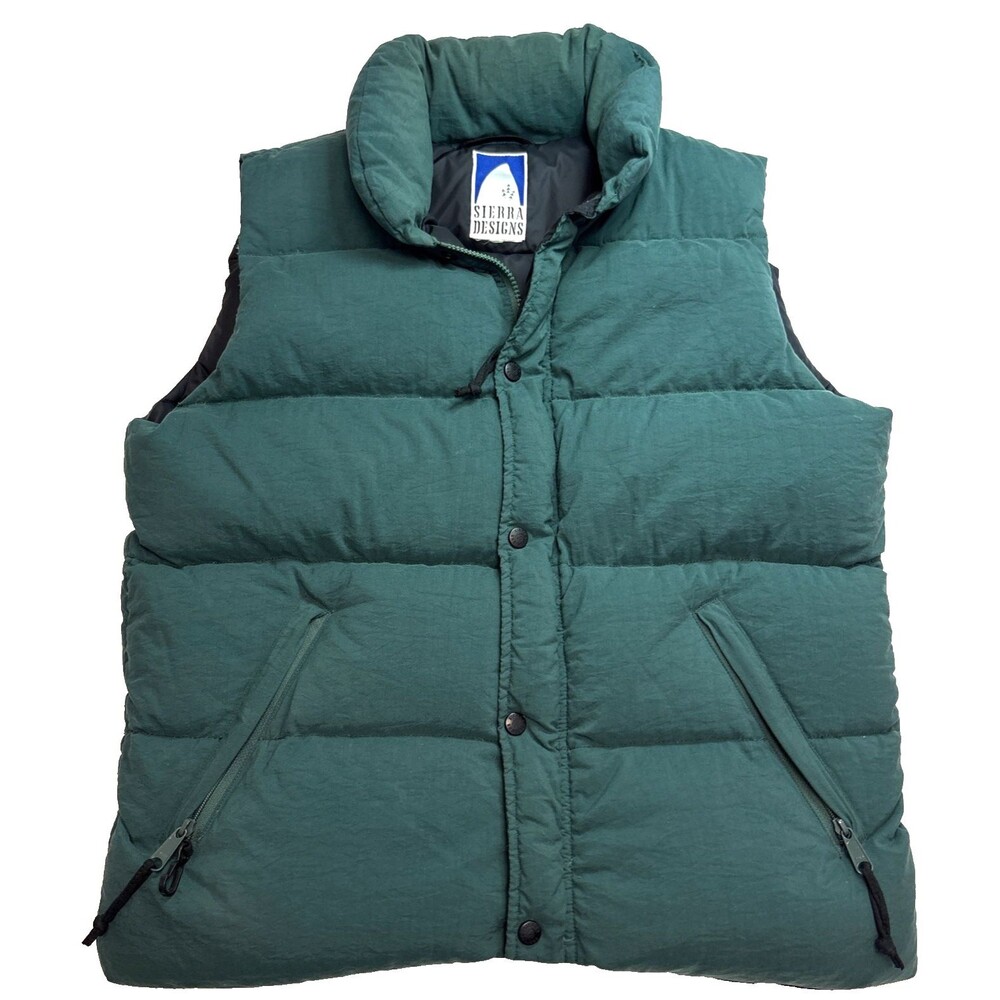 Vintage Sierra Designs Goose Down Puffer Vest Green Black Men's Medium Outdoor